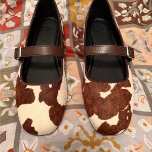 GAP Cow print Brown and Cream Mary Jane Flats